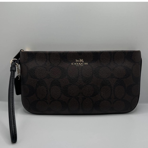 LIKE NEW Coach F65748 Brown Signature Coated Canvas Wristlet - Picture 2 of 4